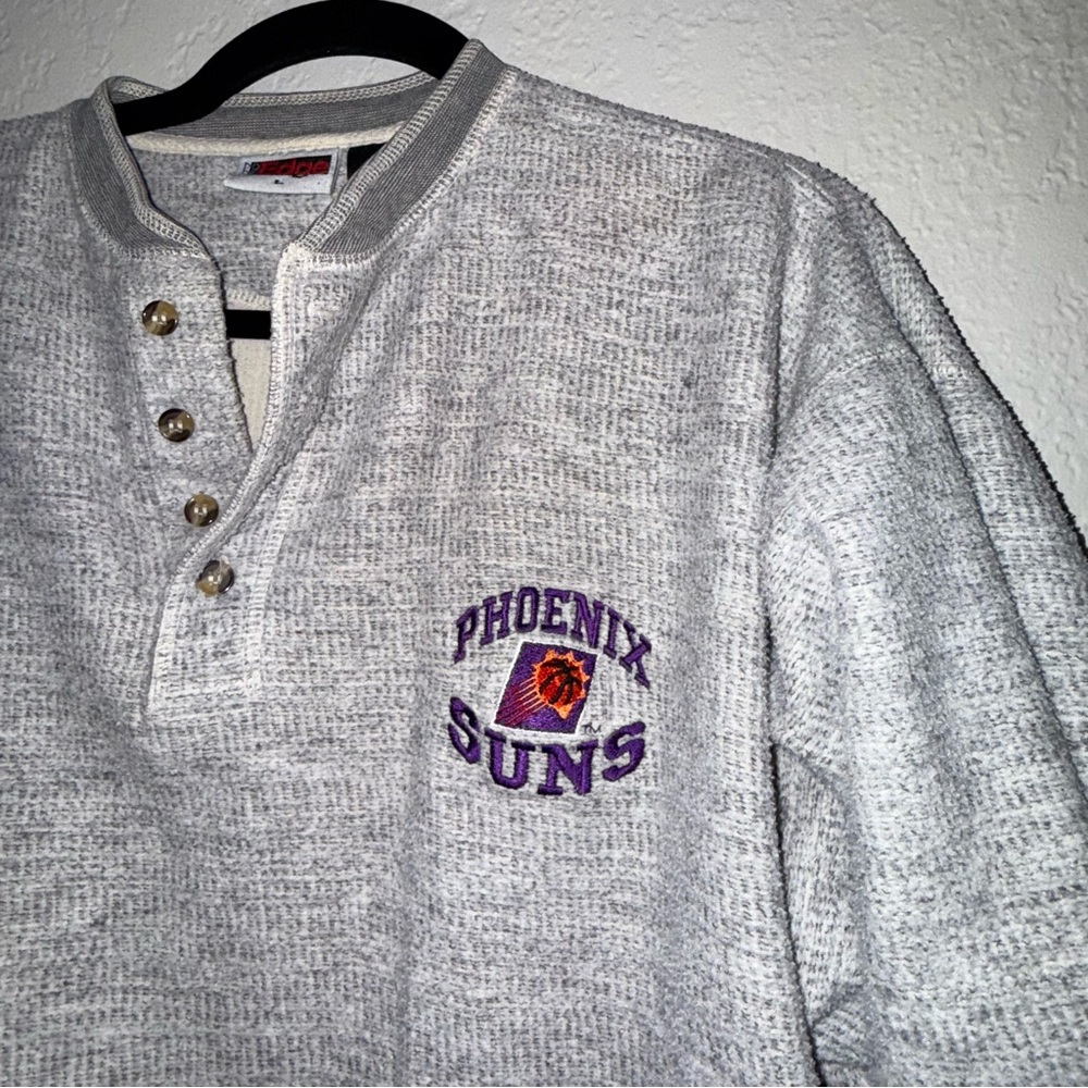 Phoenix Suns Vintage Sweatshirt Pullover Pro Edge Grey Henley Style Button Large - Picture 3 of 10